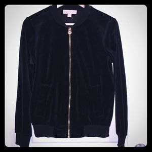 Micheal Kors Black velour zip up sweater